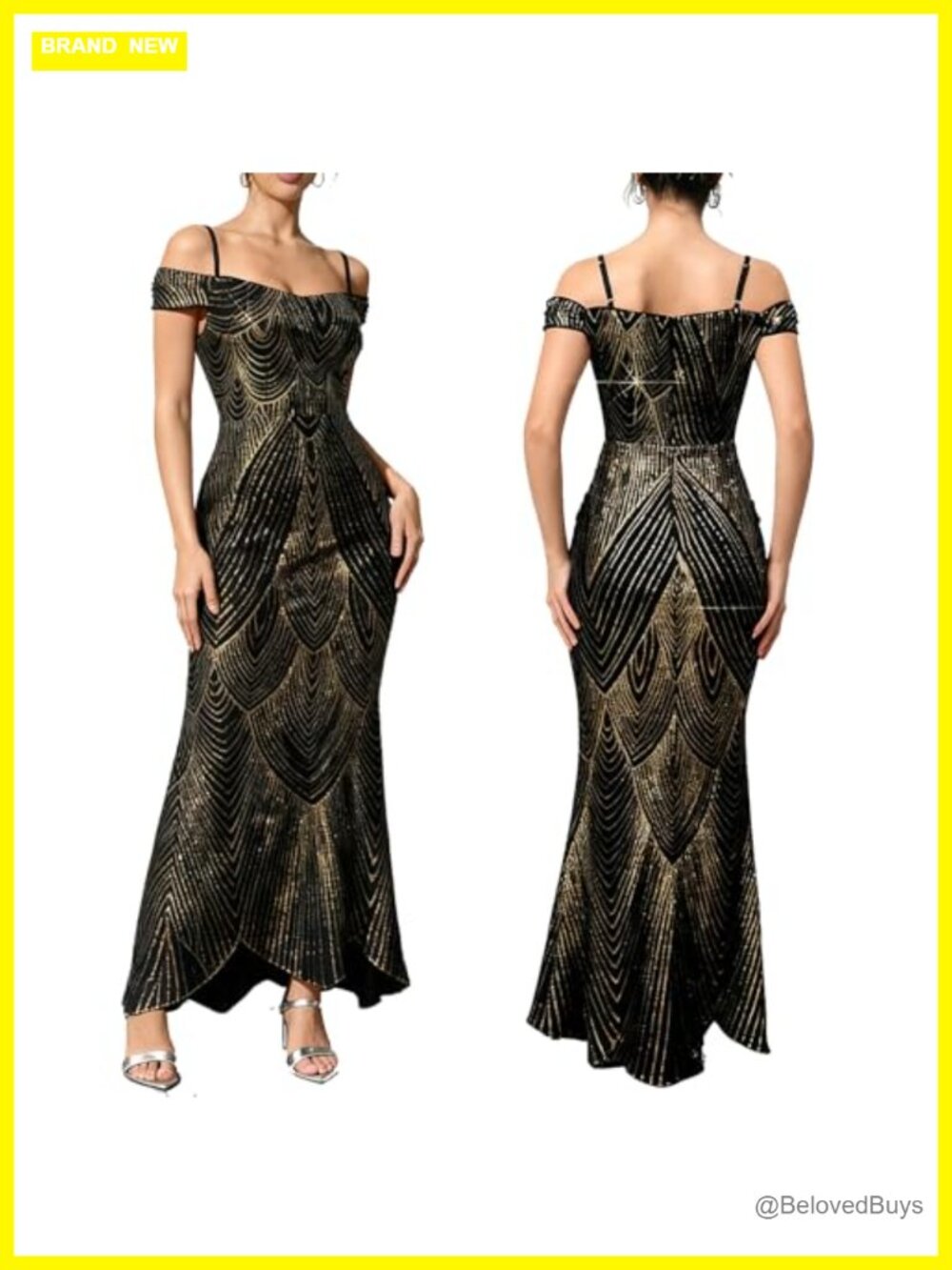 Off Shoulder Sequin Prom Dress Spaghetti Strap Mermaid Gown